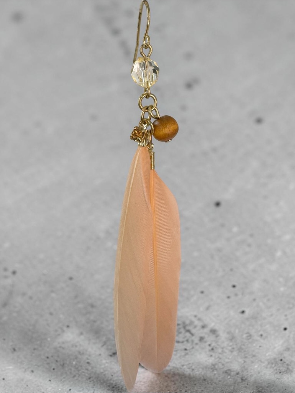 Feather Drop Earrings in Peach with Gold Accents - SKU E